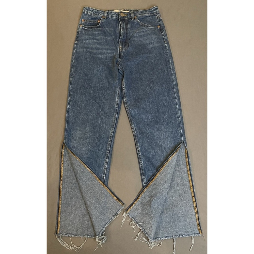 ASOS Jeans Womens Sz 28/36 Straight Leg Slit Button Fly Dark High Waist Raw Hem